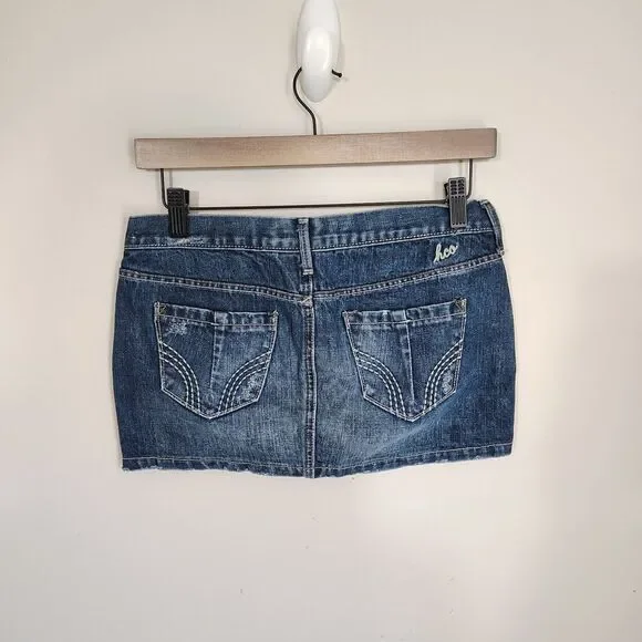 Vtg Hollister Pleated Denim Mini Skirt Low Rise Y2K Distressed Size 0 - Picture 2 of 9